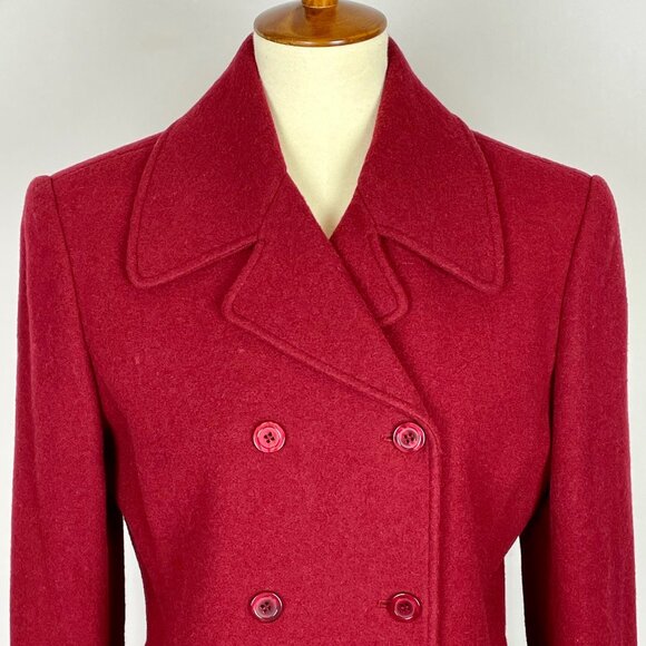 Ann Taylor Loft Wool Blend Double Breasted Short Pea Coat Jacket Sz S Red Preppy - Picture 2 of 7
